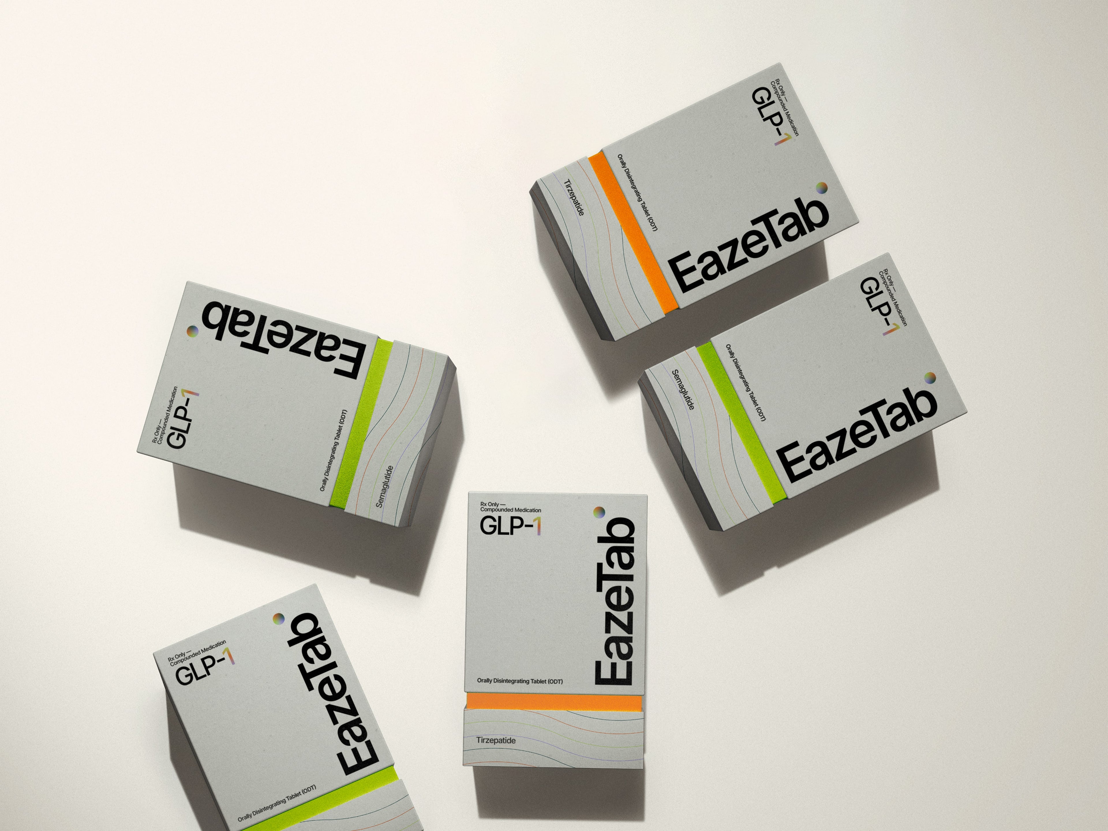 Five boxes of EazeTab on a white background