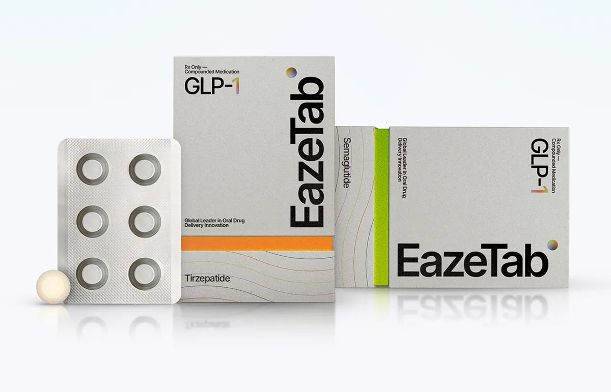 EazeTab packaging with tablets on a white background